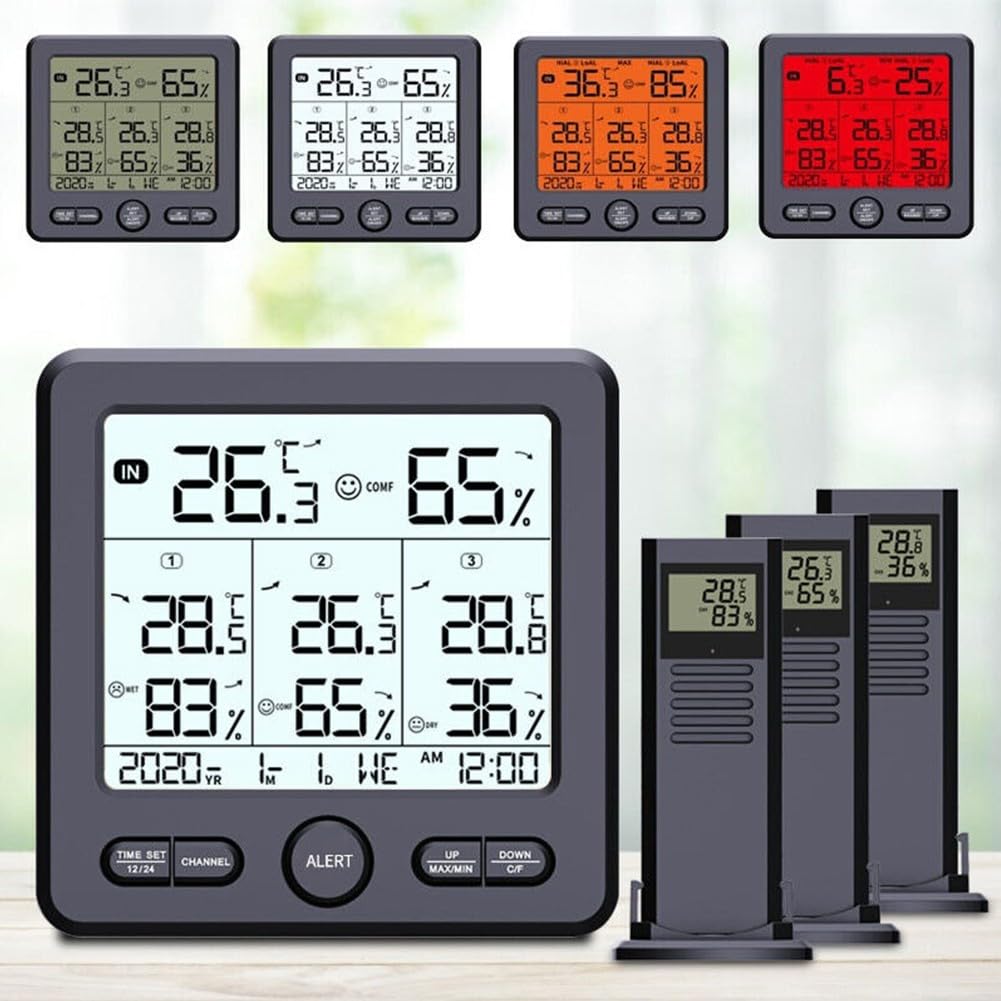 Kabelloses digitales Thermometer-Hygrometer, für Innen- und Außenbereich, digitales Thermometer-Hygrometer mit Display, I Hygrometer, Thermometer, Sensor (weiß)