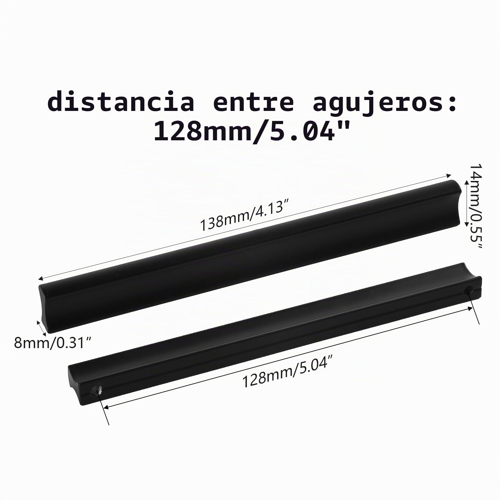 16 tiradores de armario de 128 mm de distancia entre orificios, tiradores negros de aleación de aluminio para muebles de cocina, tiradores y tiradores para armarios y cajones