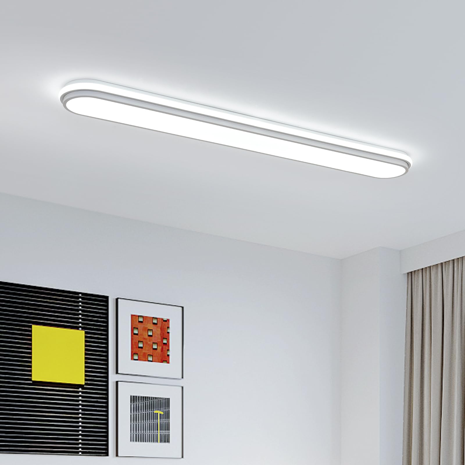 Naroume 4Ft Modern LED Ceiling Light Fixture, 6500K Metal Linear Ceiling Lamp,65W Full Spectrum Wraparound Shape Lighting Fixture for Kitchen Laundry, Garage Cloakroom Lighting (122 cm)