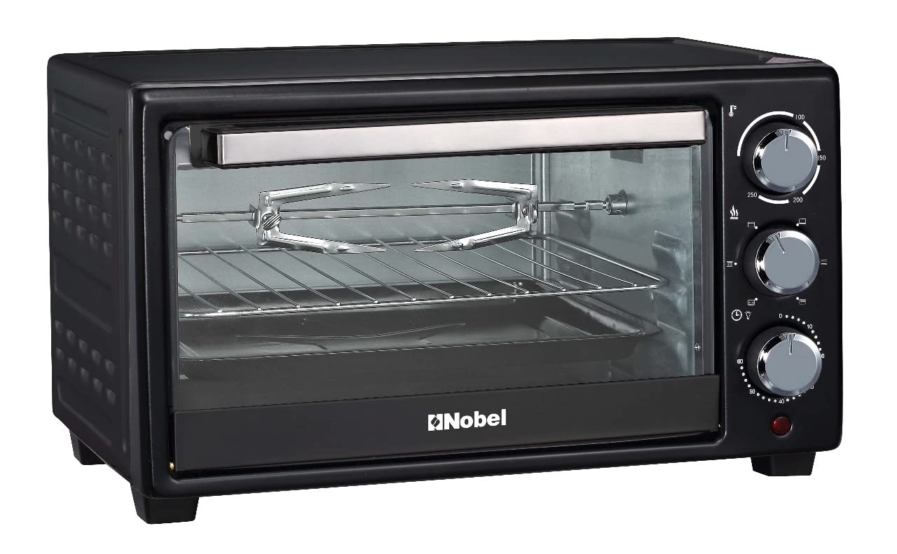 Nobel Electric Oven 18 Litres Capacity, 100-250℃ Temperature Control, 60 Minutes Timer, Rotisserie, Inner Lamp, Stainless Steel Heating Element (1280W) NEO20 Black
