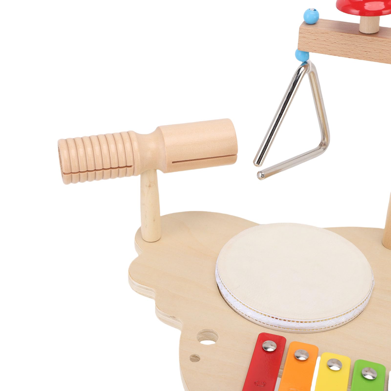 Bęben Dziecięcy Glockenspiel Chime Trójkątny Zestaw Instrumentów Perkusyjnych z Talerzem Solidne Drewno Żelazne Materiały do ​​koordynacji Ręka-oko i zainteresowań Muzycznych, Rozmiar Zestawu