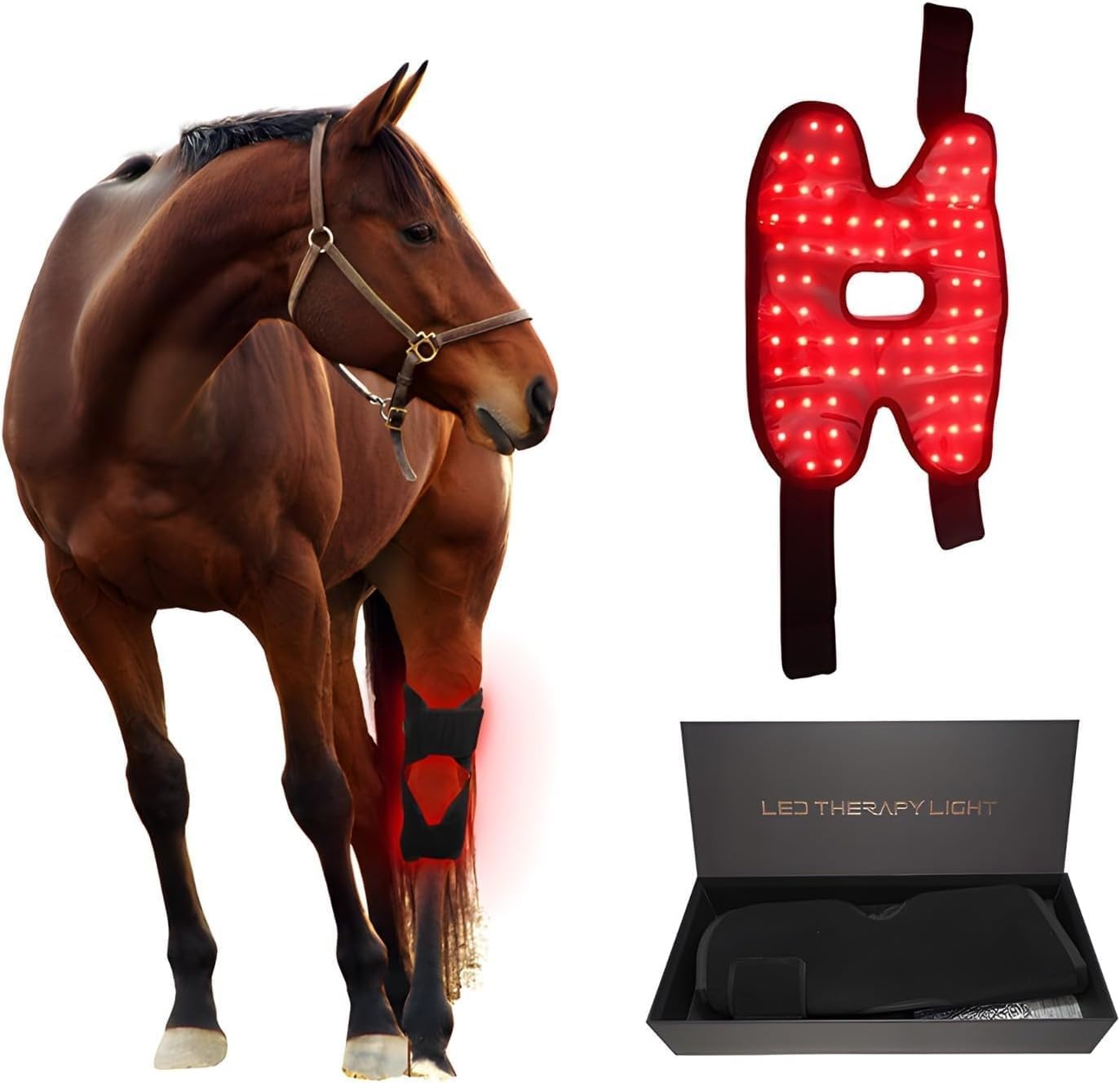Red Light Therapy Belt for Horse Knees, Portable Equine Red Light Device for Pain Relief, Dual Wavelength 660Nm 850Nm, Adjustable Modes for Equine Joint & Muscle Recovery(1PCS)