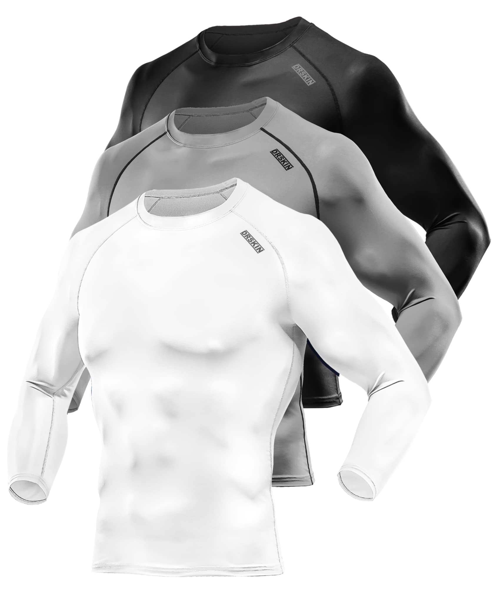 DRSKIN 4, 3, 2 or 1 Pack Men's Compression Shirts Top Long Sleeve Sports Baselayer Workout Running Athletic Active