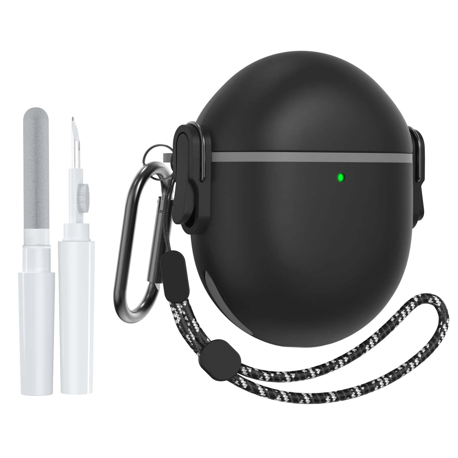 PUCGUE for Google Pixel Buds Pro Case with Lock Clip, Shockproof Protective Cover for Pixel Buds Pro 2022 & Pixel Buds Pro 2 2024, Hard Shell with Cleaner Kit & Carabiner & Lanyard (Black)