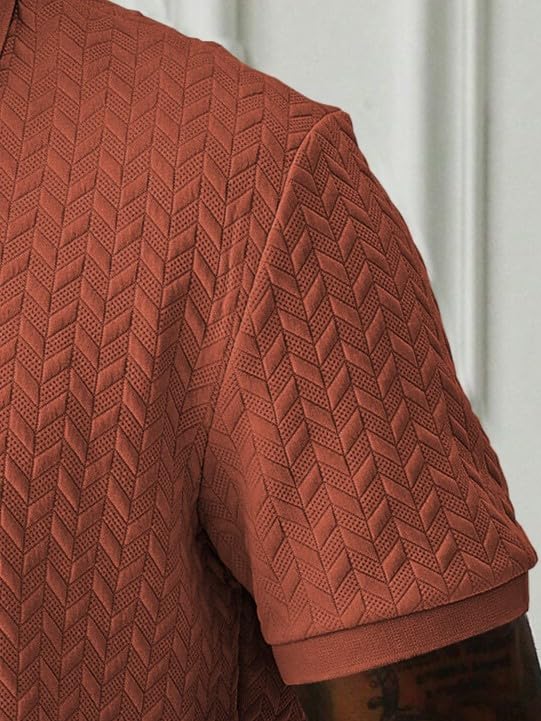 Image of GRECIILOOKS Textured Polo T-Shirt for Men | Premium Collared Jacquard Leaf Polo | Smart Casual & Formal t Shirt for Men | Stylish t Shirt for Mens for Office, Party & Everyday Outfit