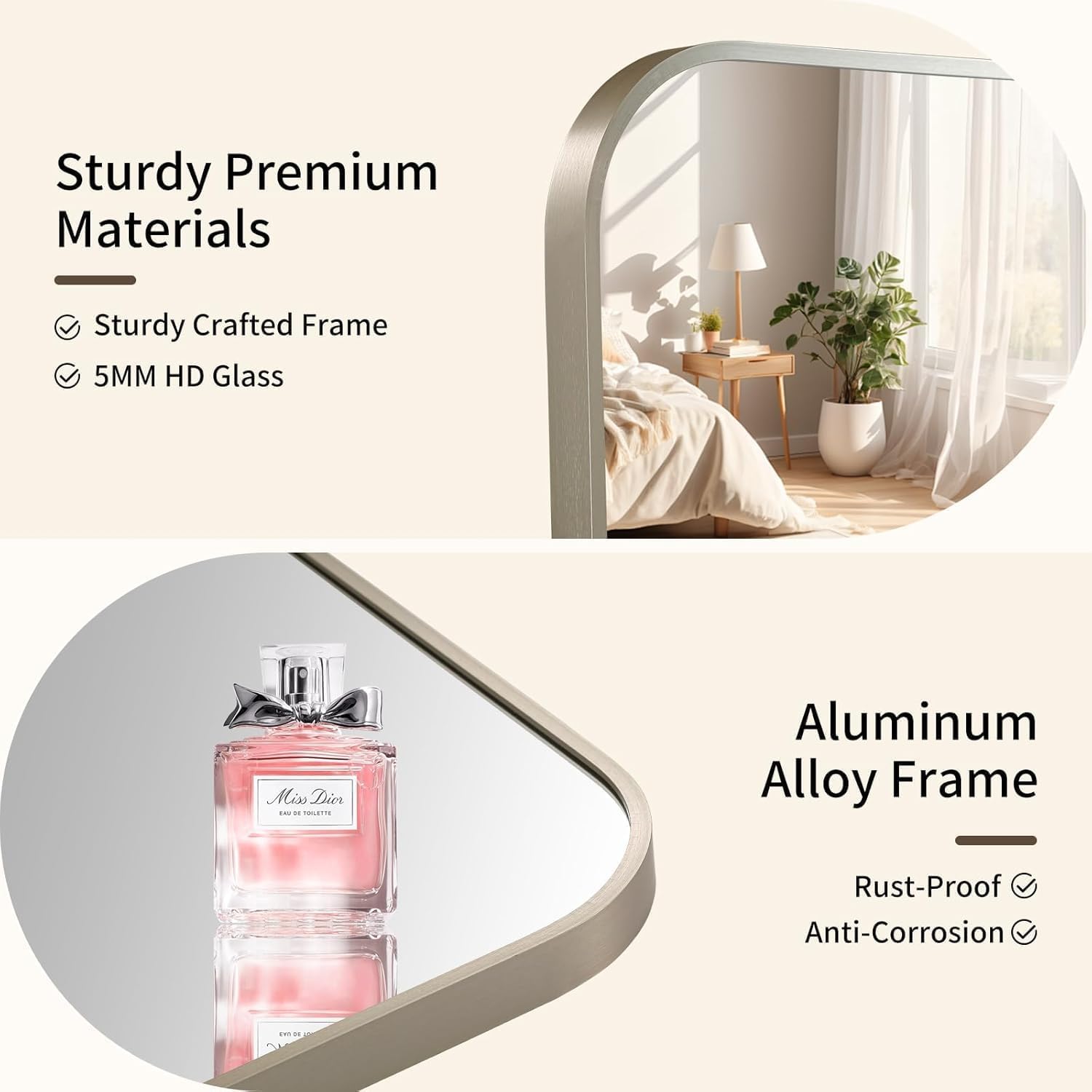 Brushed Nickel Mirror, 24x32 Inch Brushed Nickel Rectangle Mirror, Aluminum Alloy Framed Vanity Mirror, Rounded Rectangle Bathroom Mirror for Over Sink, Anti-Rust