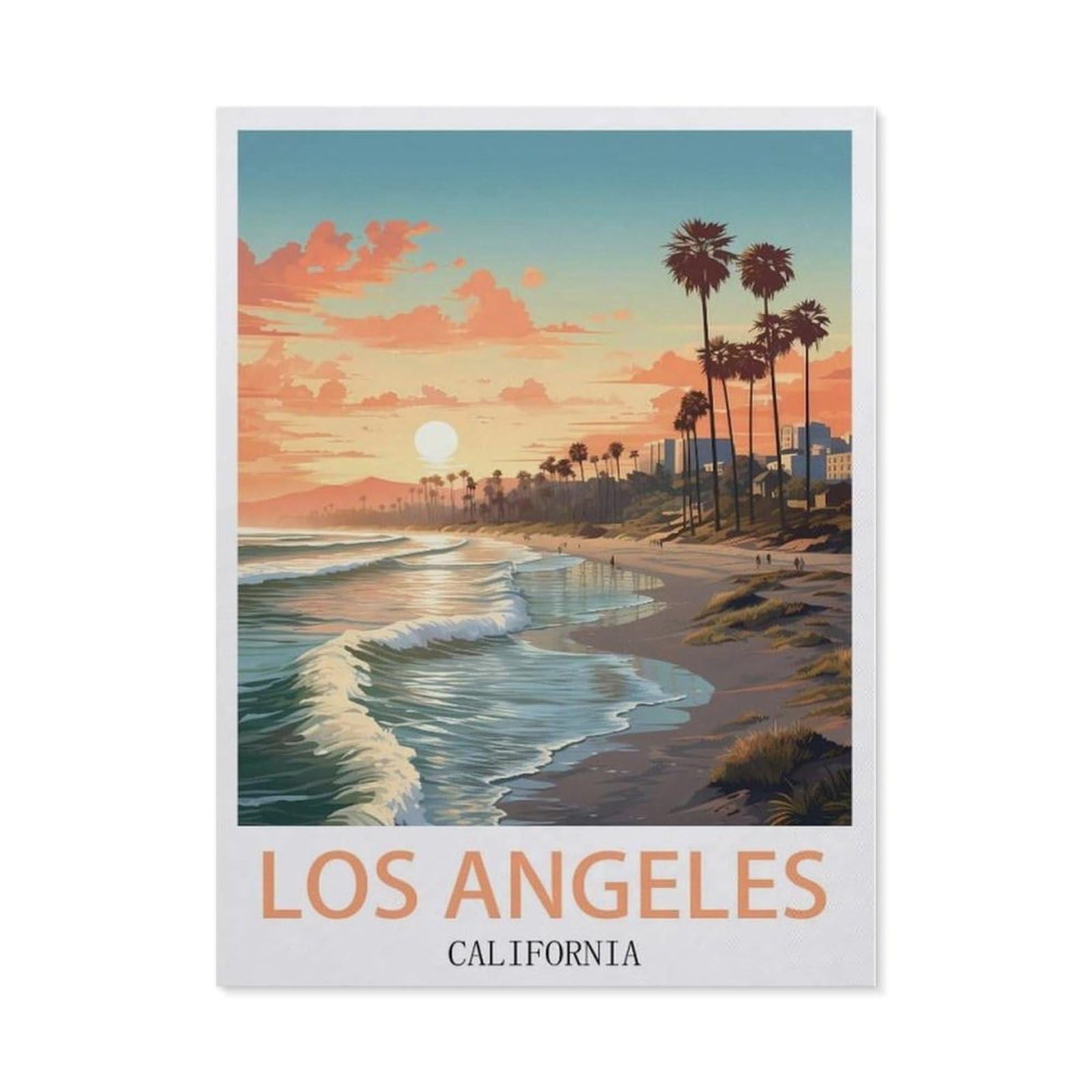 Beayodkp （40 X 50 Cm/15.74 X 19.68 Inches） Diy Diamond Painting，Los Angeles California Vintage Travel Poster，Cross Stitch Full Drill 5D Embroidery Mosaic Wall Decor Art-Cg3