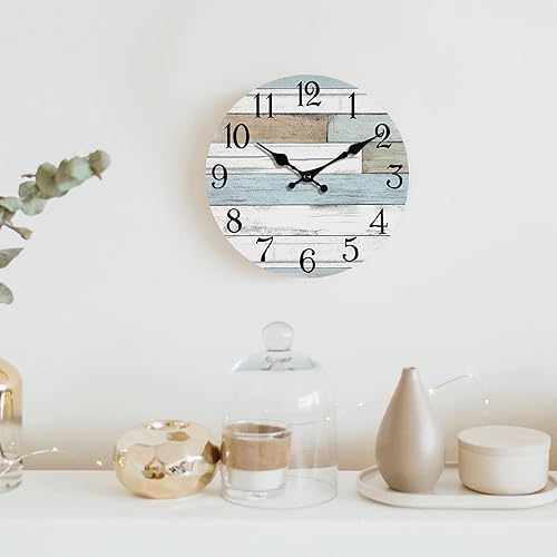 Miniatura 7 de Reloj de pared con pilas, 10 pulgadas, silencioso, sin tictac, diseño costero, rústico, retro, decorativo, para baño, cocina, sala de estar,