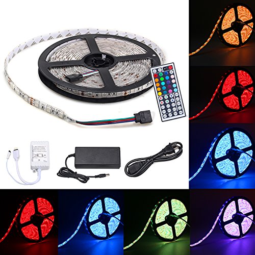 Sokani Led Strip Light Flexible Waterproof 16.4ft/ 300 LEDs SMD 5050 Color Changing/RGB Led Strip Lights Kit with 44 Key Remote +12V 5A Power Supply +IR Control Box