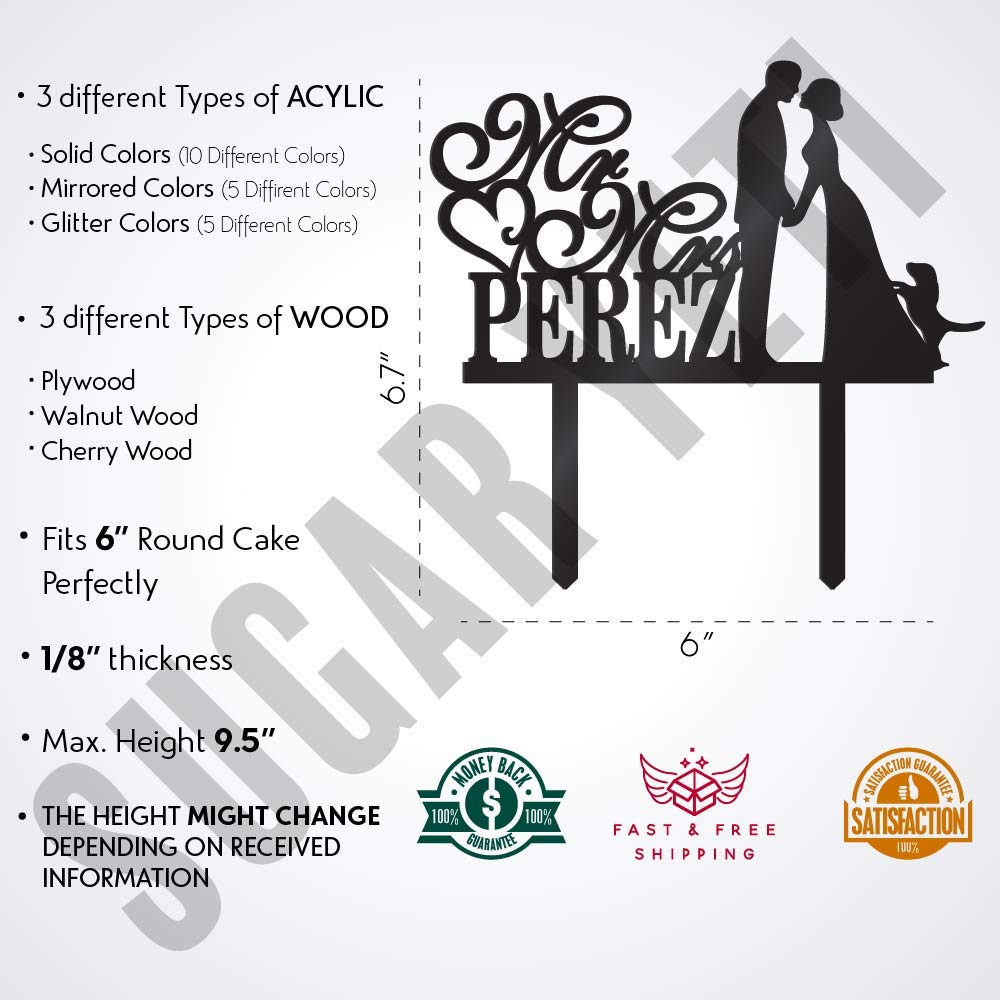 Groom Bride and Puppy Wedding Cake Topper Custom Made Wedding Favor Mr Mr With Dog Cake Topper for Wedding | Solid Color Cake Toppers