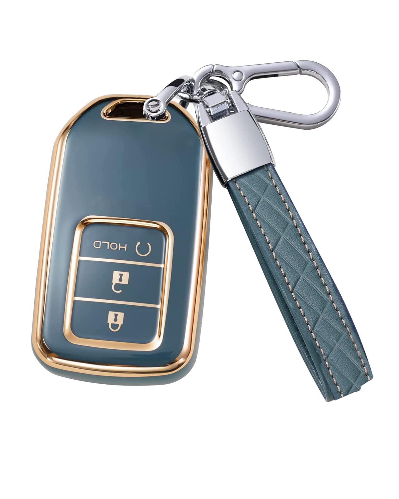 Homauptfor Honda Key Fob Cover with PU Leather Keychain Lanyard, Soft TPU Key Shell Protector Car Accessories Compatible with Accord Civic Odyssey Crosstour Breeze Avancier 3 Buttons Blue