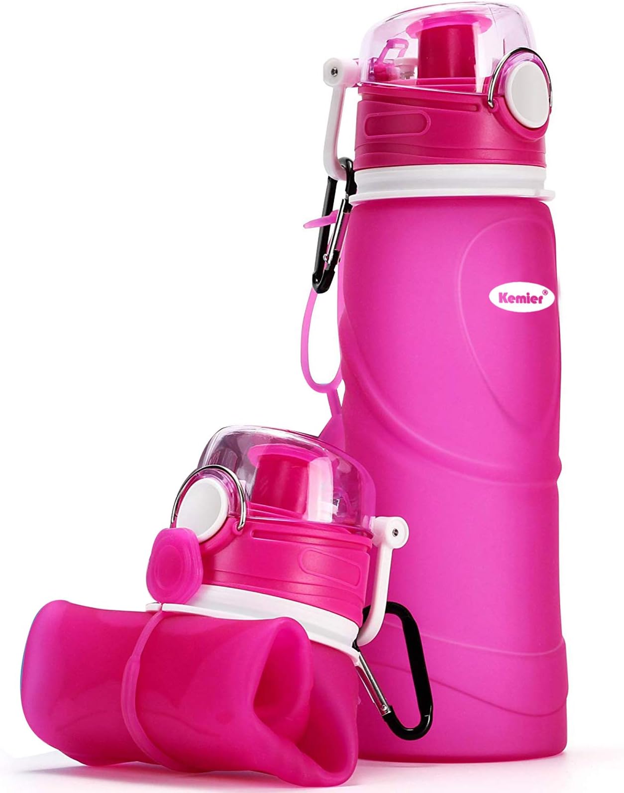 KemierCollapsible Silicone Water Bottles-750ML,Medical Grade,BPA Free.Can Roll Up,26oz,Leak Proof Foldable Sports & Outdoor Water Bottles (pink)