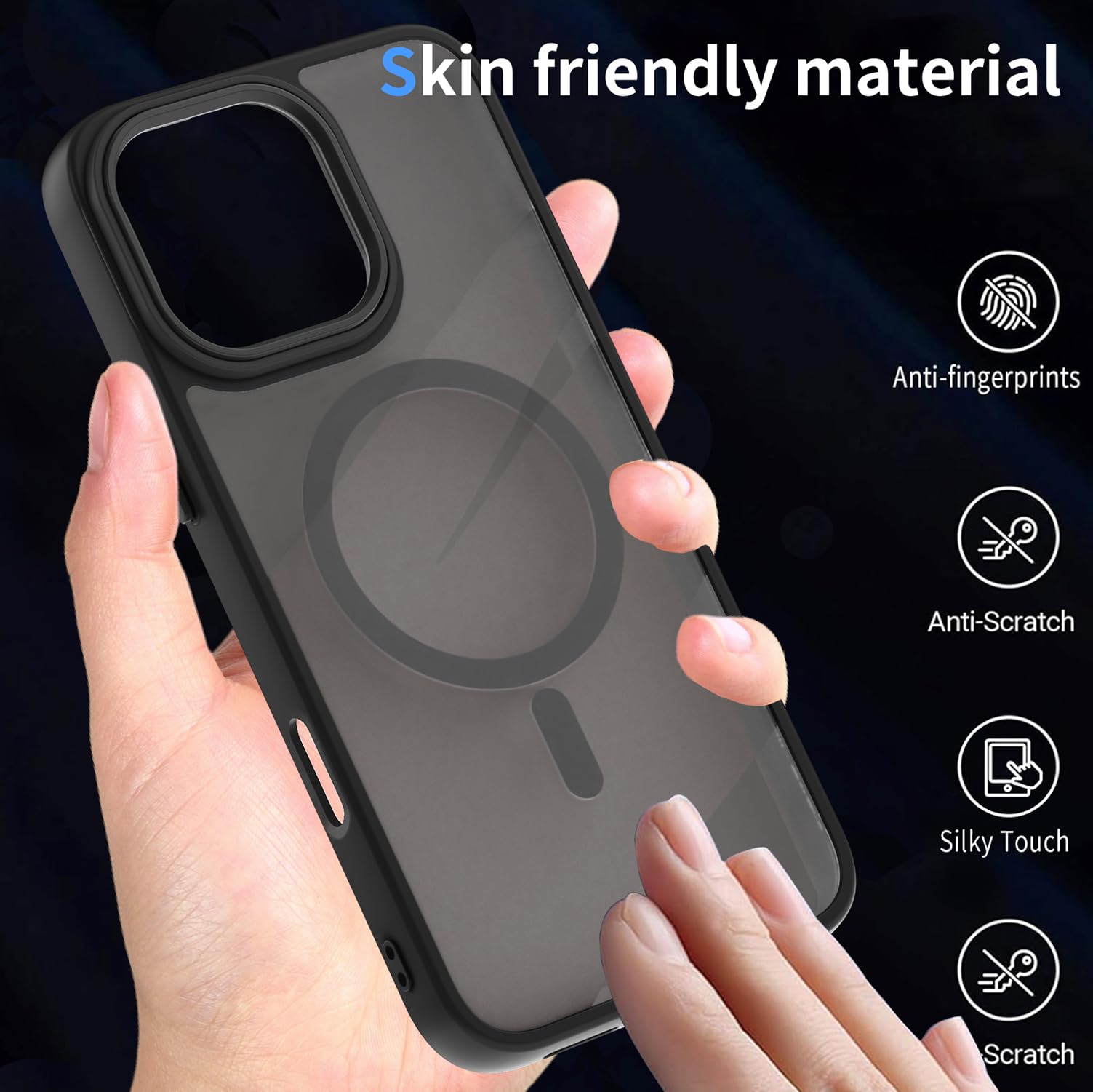 AOMYKE Cover Magnetica per iPhone 16 Pro Max, Custodia iPhone 16 Pro Max Compatibile con MagSafe, Traslucida Opaca Posteriore Sottile PC+TPU Bumper Antiurto Case - Nero