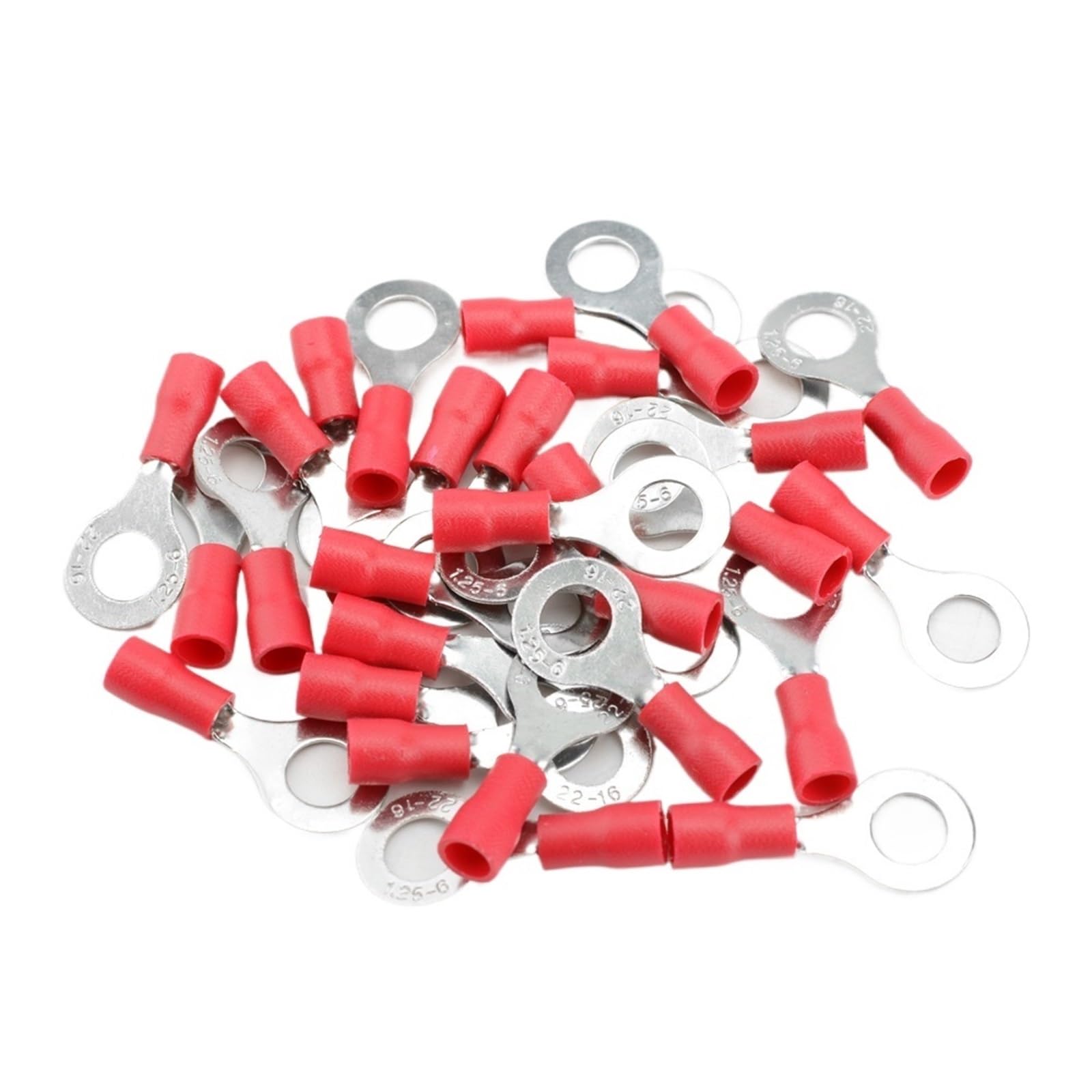 Cqahdsevf Rv1.25-6 Red 50Pcs Electrical Ring Terminals, 100Pcs Multicolor Insulated Ring Crimp Terminals 22-16Awg For Auto Motorcycle Marine(Rv1.25-6 Red 50Pcs)