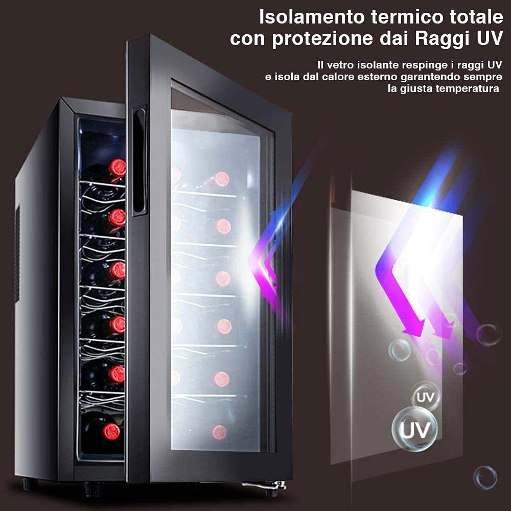 Bakaji Cantina Refrigerante Bottiglie di Vino Cantinetta Frigo Elettrica con 18 Porta Bottiglie 52 Lt Potenza 70 W Doppia Temperatura Regolabile (52 Litri)