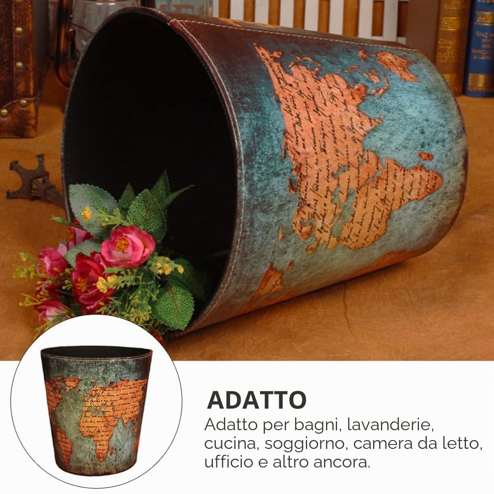 Cestino Getta Carte Vintage Decò 1 Pezzo in Pelle Pu | Struttura Cartone, Superficie Liscia, Apertura Ampia, per Lavanderia e Ufficio