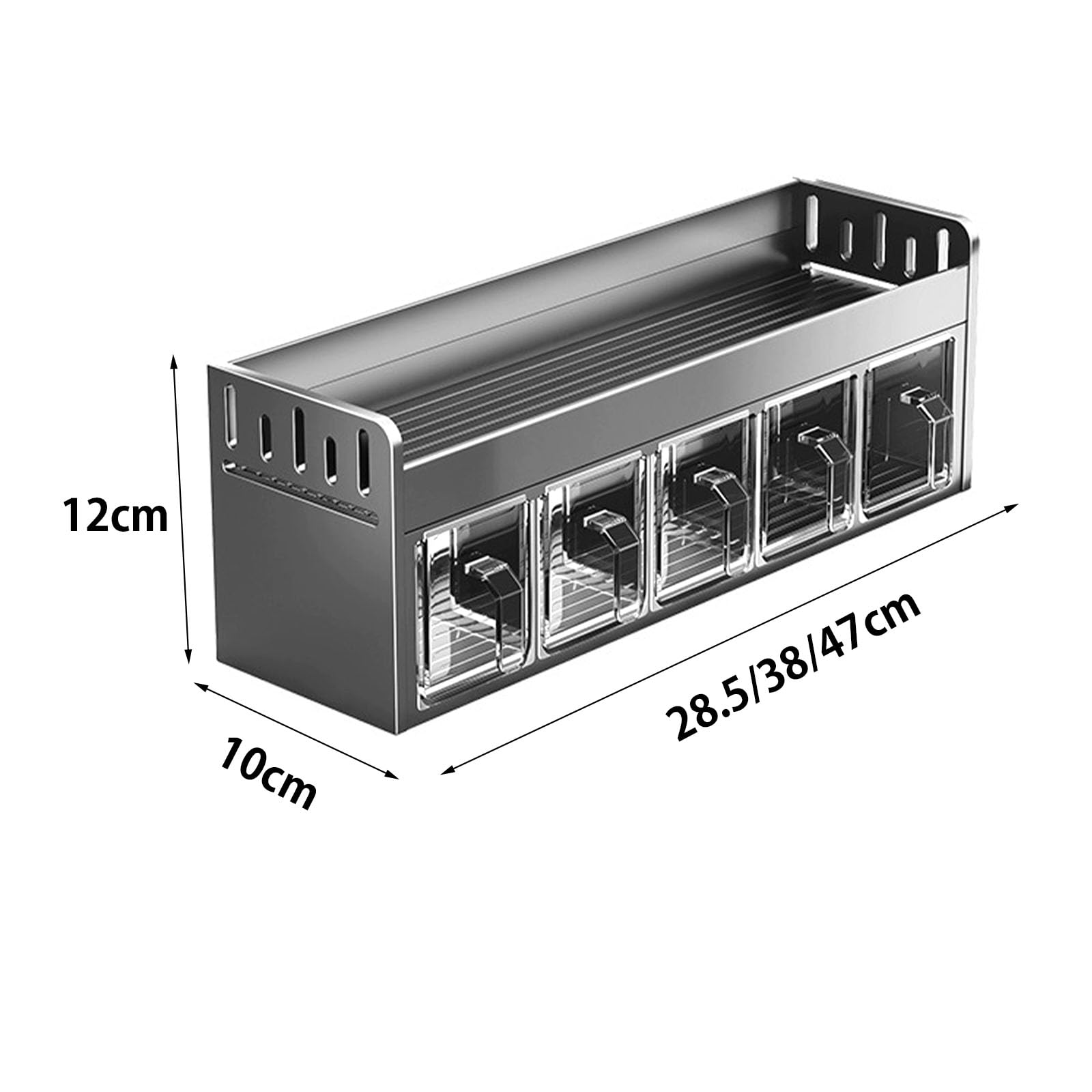 Portaspezie in alluminio – Nessuna foratura necessaria in piedi e montaggio a parete, design a 4 celle, per armadietto da cucina e barattoli per spezie, grigio
