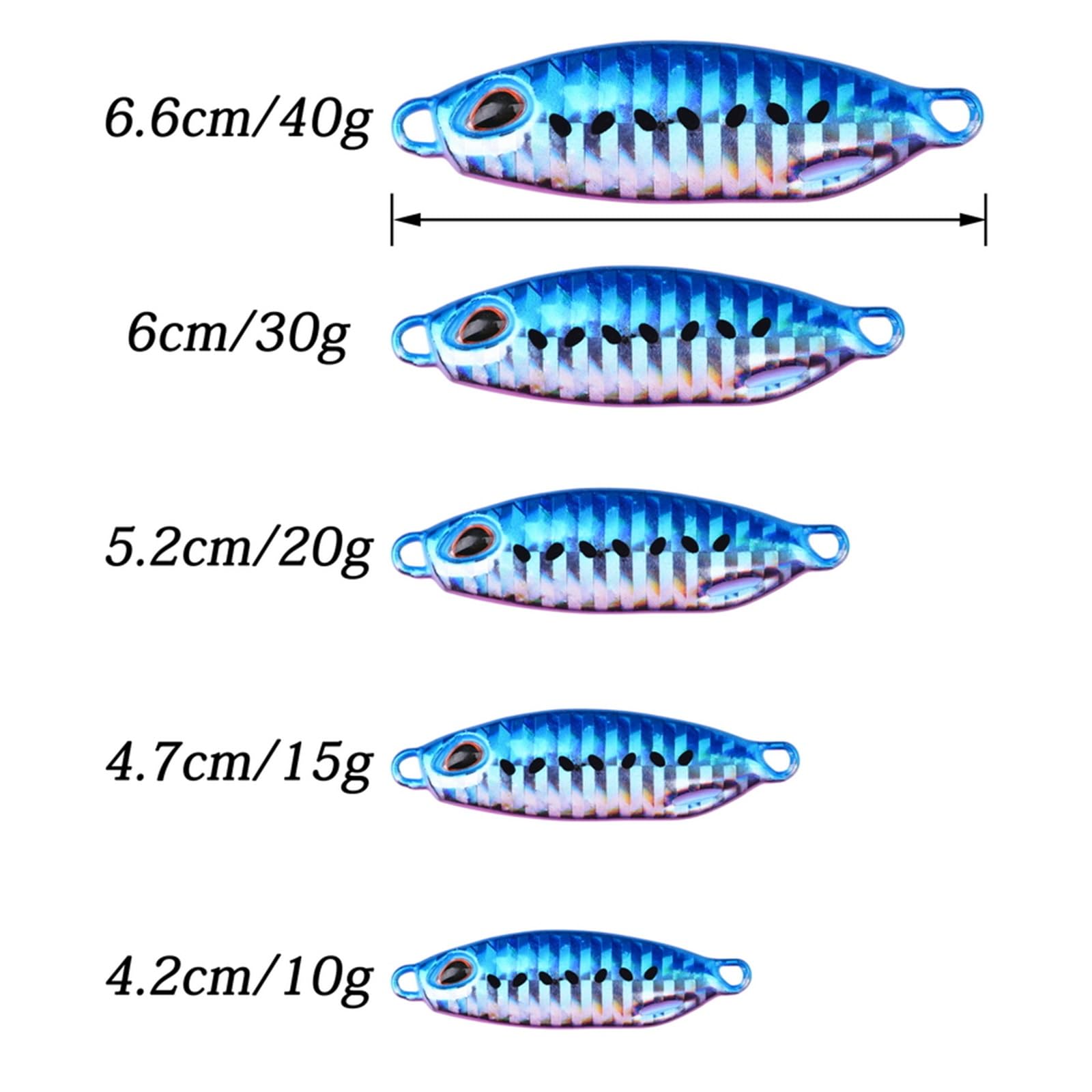 7 pièces coulée Lente Micro Jigging cuillère en métal 10/15/20/30/40g VIB Jigs Poisson leurre pêche mer appâts artificiels (Color : B-1 hook-7pcs, Size : 40g 66mm)