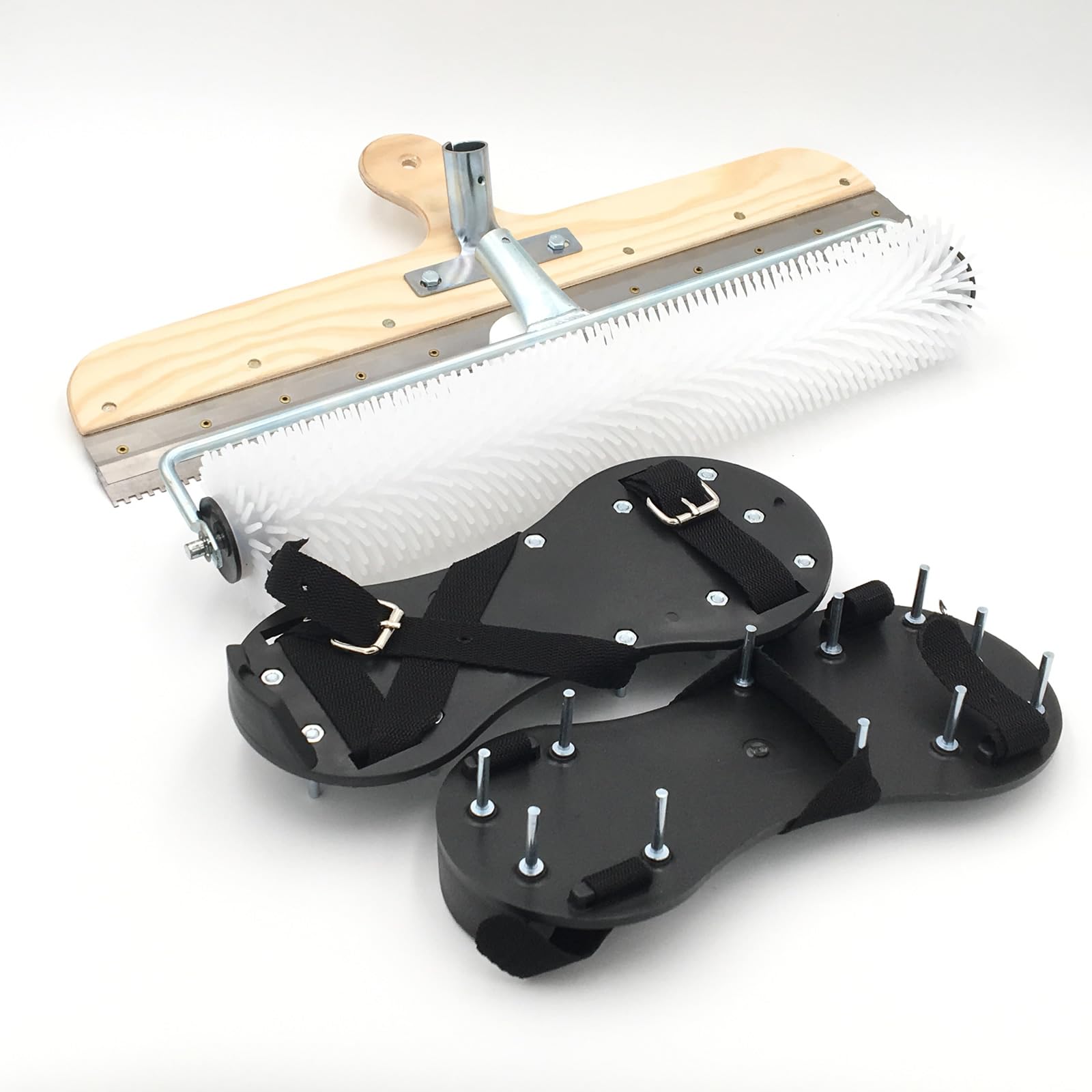 DEWEPRO® Bodenbeschichtung - Entlüftungsroller Set: Stachelwalze ø85mm x 460mm + Nagelschuhe + Stehrakel 560mm - Großflächenrakel - für die Entlüftung von Bodenbeläge