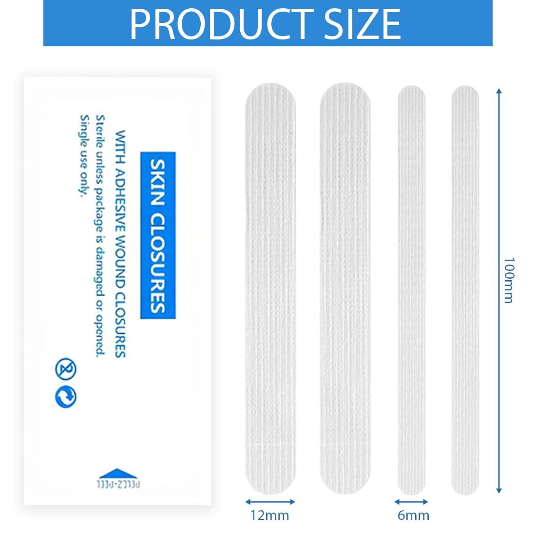 16 Bandes de Fermeture de Plaies, Strips Sutures Adhésives, Fermetures Cutanées pour Refermer les Petites Coupures, Ruban adhésif respirant, Pour Activités en Extérieur (12*100 mm, 6*100 mm)