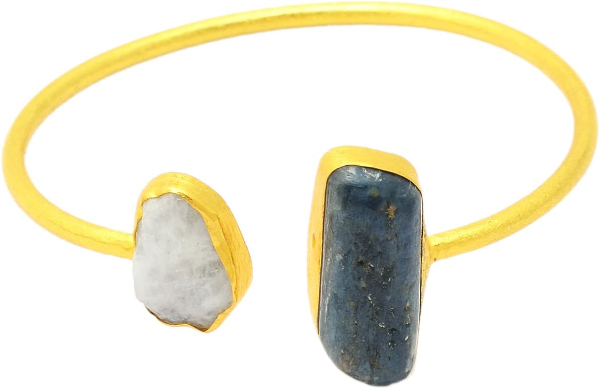 eurasia Handmade Labradorite Moonstone Rough Gemstone Gold Plated Cuff Bracelet
