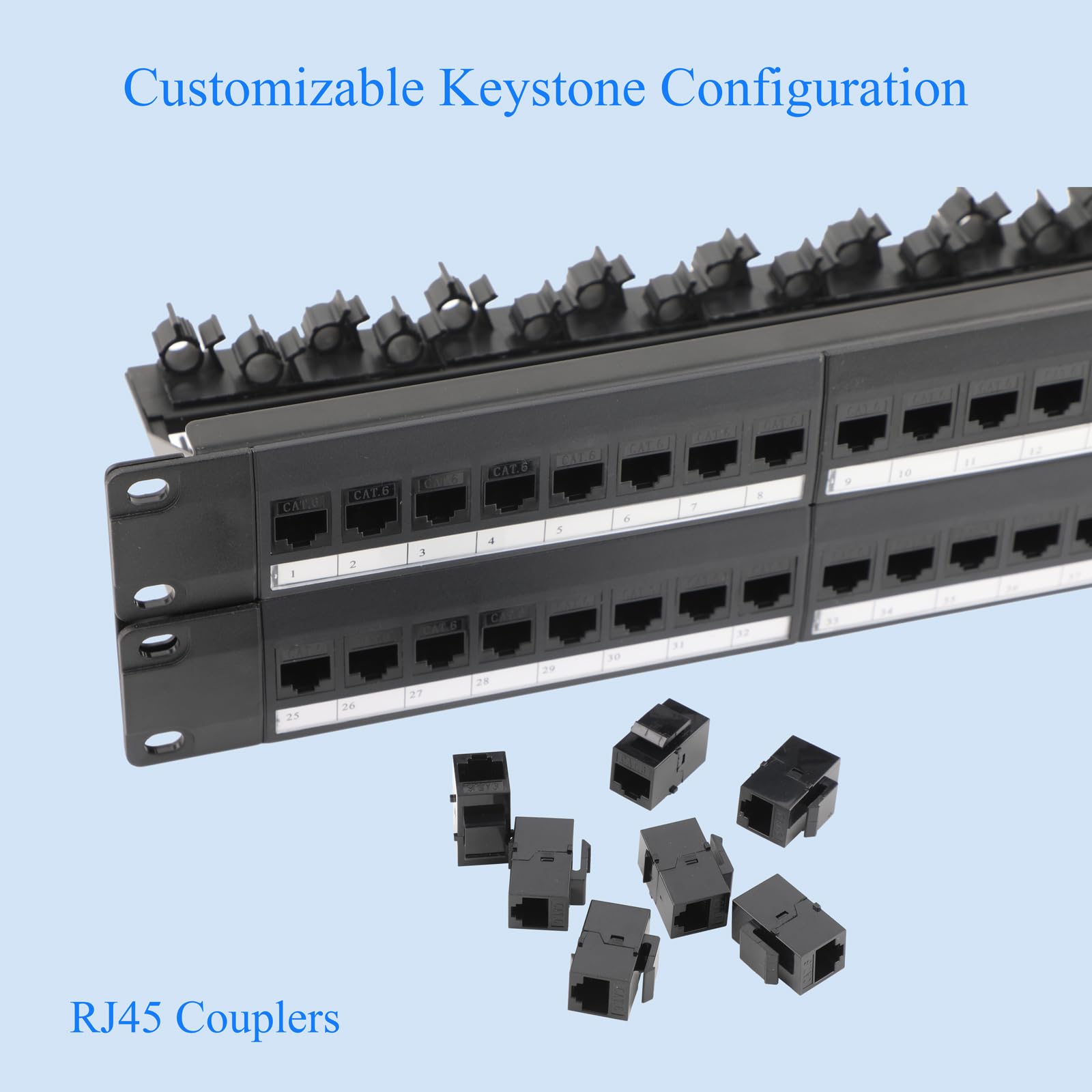 1 Stück 48 Port Patchpanel Patchfeld 19 Zoll 2U mit ABS