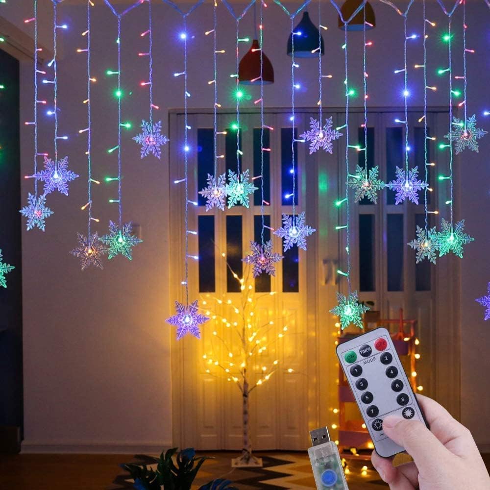 Christmas Snowflake Window Curtain String Lights, TAPIT 13FT 4M Fairy Lights Solar Powered Waterproof Lights Indoor Outdoor Decorations for Party Garden Home Xmas Tree Decorations