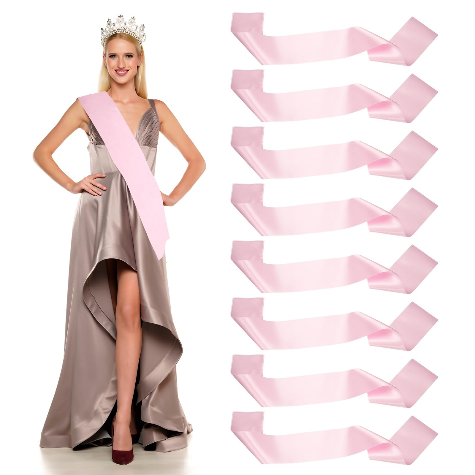 YELARXI Satin Sash, Blank Sash, Pageant Ribbon - Fitting for (Beauty Pageant - Party - Wedding - Birthday - DIY Decorations) 8 Pack & Pink