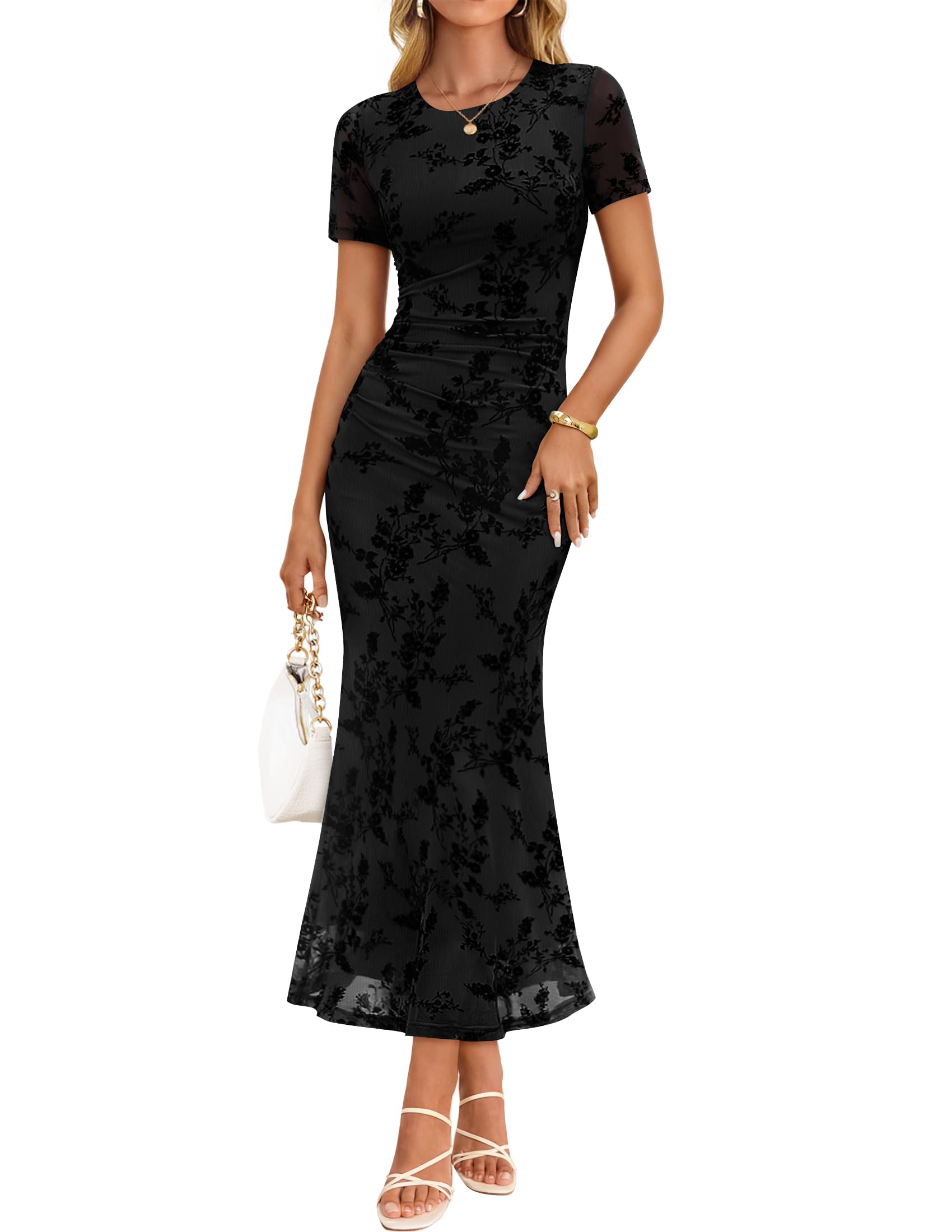 ZESICA Bodycon Ruched Maxi