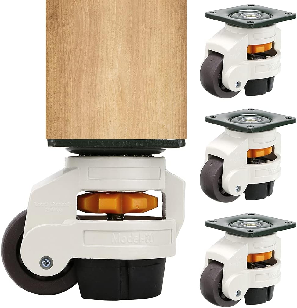 MOLIGOU 4Pcs Leveling Machine Casters, Heavy Duty Plate Casters, Retractable Feet Wheels Support for Workbench, Welding Table, Furniture Counter, Total Load Capacity 2200 Lbs