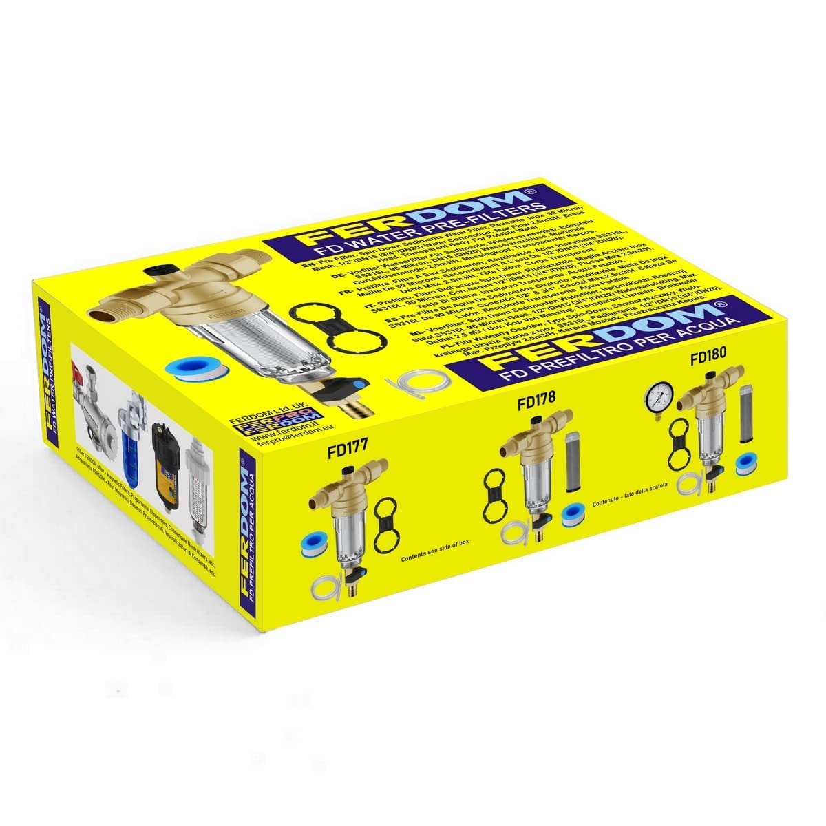 FERDOM FD180 Prefiltro Con Manómetro y Malla Extra. Filtro de Agua Purificador Giratorio, Reutilizable. Malla de Acero Inoxidable de 90 Mic, Con. 1/2 ”(3/4) Flujo Máximo 2,5m3 / H. Cabeza de Latón.