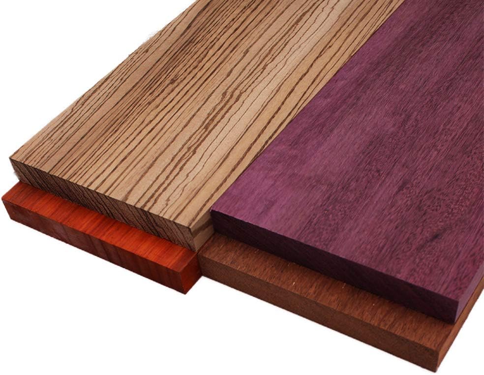 Barrington Hardwoods Imported Exotic Hardwood Variety Pack - Padauk, Zebrawood, Purpleheart, and Merbau (3/4" x 6" x 12" (4 Pieces))