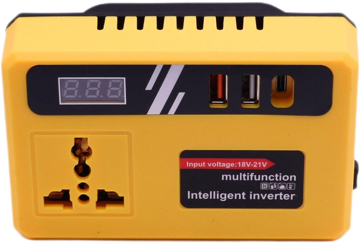 Power Inverter DC 20V to AC 110V Compatible with DeWalt 18/20V Battery Portable Power Converter with AC/USB/USB C Ports with Voltage Detection