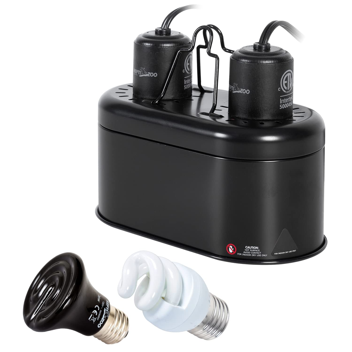 REPTI ZOO Dual Nano Dome Reptile Lamp Fixture Combo Pack Includes 5W Mini Fluorescent UVB Light Bulb & 35W Ceramic Heat Emitter Reptile Heat Lamp Bulb