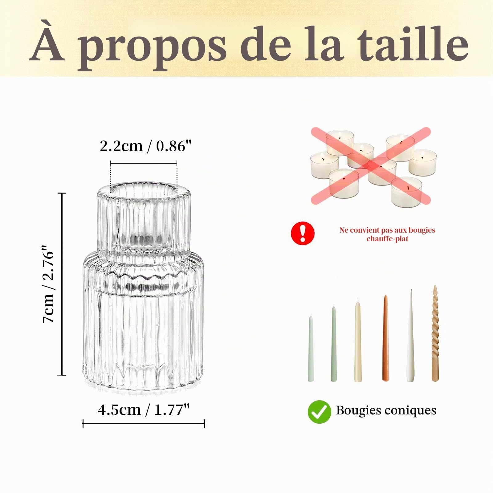Hewory 20pcs Bougeoirs en Verre Côtelés Modernes pour Bougies de Chandelier