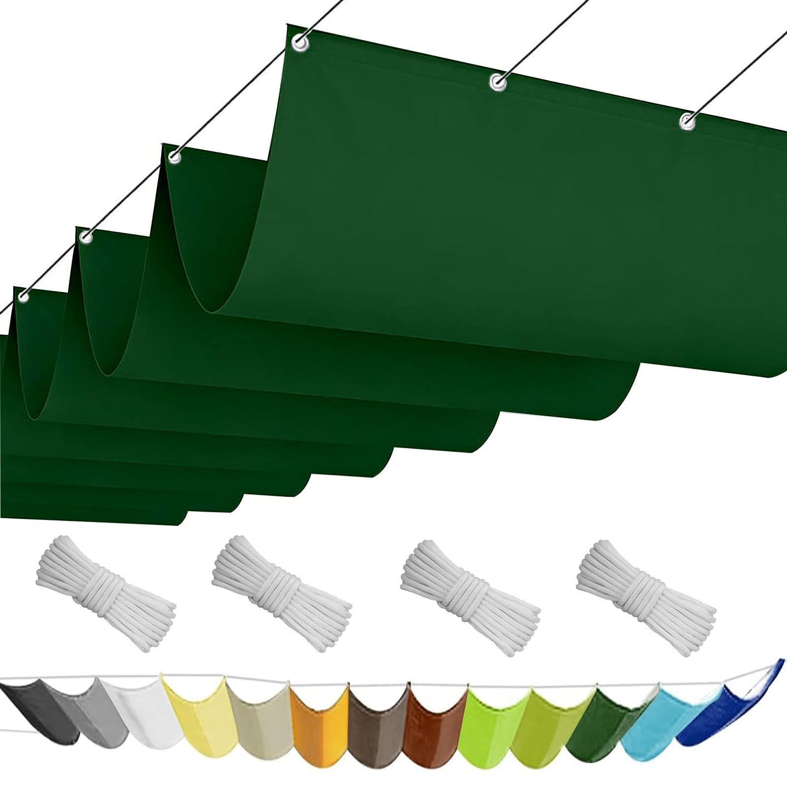 Voile ombrage vague rétractable haut de gamme vert foncé 330 x 800 cm de terrasse