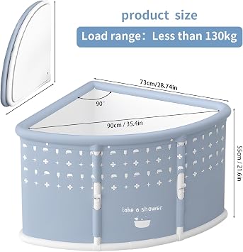 Portable Bathtub for Adults, Foldable Corner Bath Tub for Shower Cubicle, Fan Shaped Freestanding Soaking Spa Bucket, Thickened Thermal Insulation, Non Inflatable Mobile Plunge Pool, 73cm (Grey)