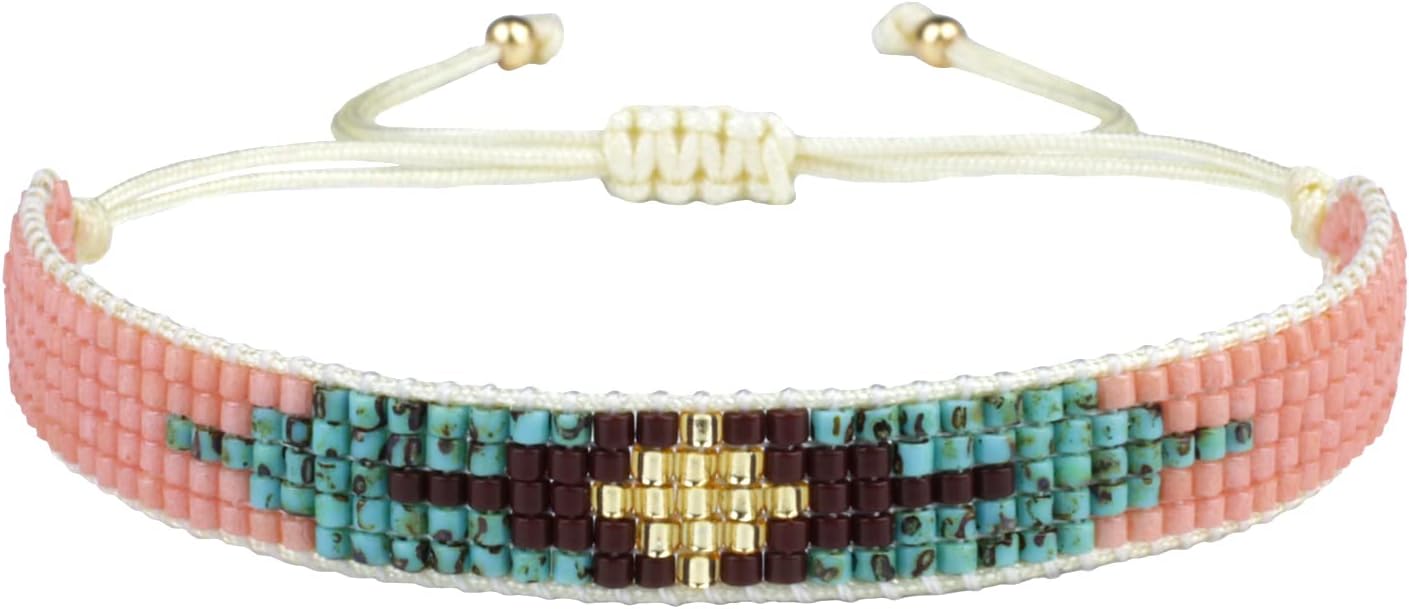 KELITCH Women Friendship Bracelets Rope Bracelets Handmade Multi-Pattern Wrap Bracelets Fashion Jewelry Bangles (Pink Green 10C)
