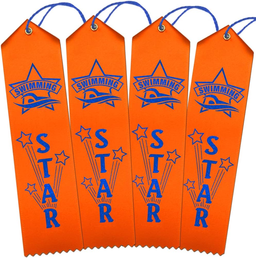 RibbonsNow Swimming 1st Place Ribbons – 100 Blue Ribbons with Card & String