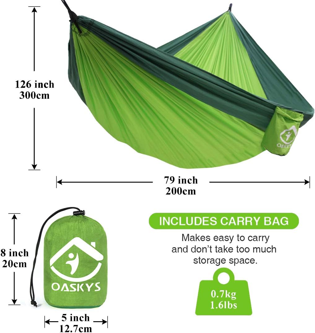 Camping Hammock Double with 2 Tree Straps Made of Portable Lightweight Nylon Parachute for Backpacking,Travel,Beach,Yard and Outdoor Survival (Green) : Patio, Lawn & Garden