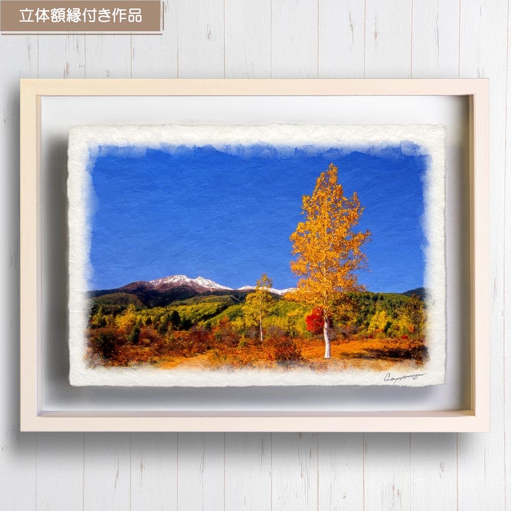 直営ショップ 和紙の絵写真 「筋雲と飛行機雲」 立体額縁付き 31x23cm