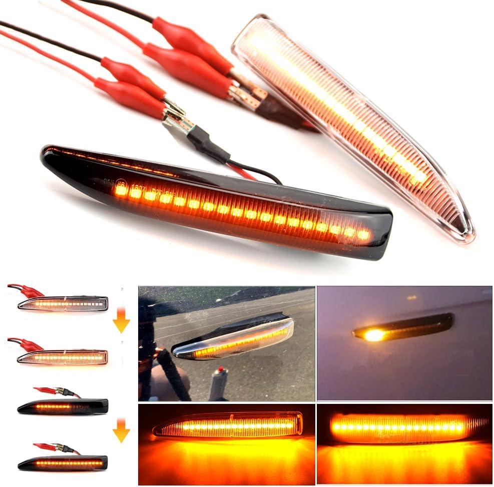 2pcs Dynamic Sequential LED Side Fender Marker Light Lamp Indicator Compatible with 7 Series (E65/E66/E67/E68) 2001-2008-Crystal White