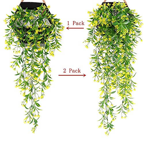 Artificial Flowers Vine, For Christmas Plastic Hanging Ivy Plants Fake Vines Grass Garland Home Garden Outdoor Window Box Indoor Party Uv Resistant Wedding Diy Wall Decor Decoration - Yellow 4 Pack #TOP1
