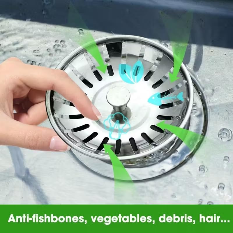 1pcs Kitchen Utensils/Stainless Steel Sink Strainer/Suitable for Bathroom, Kitchen and Other Sink Drain Filters, silverywhite