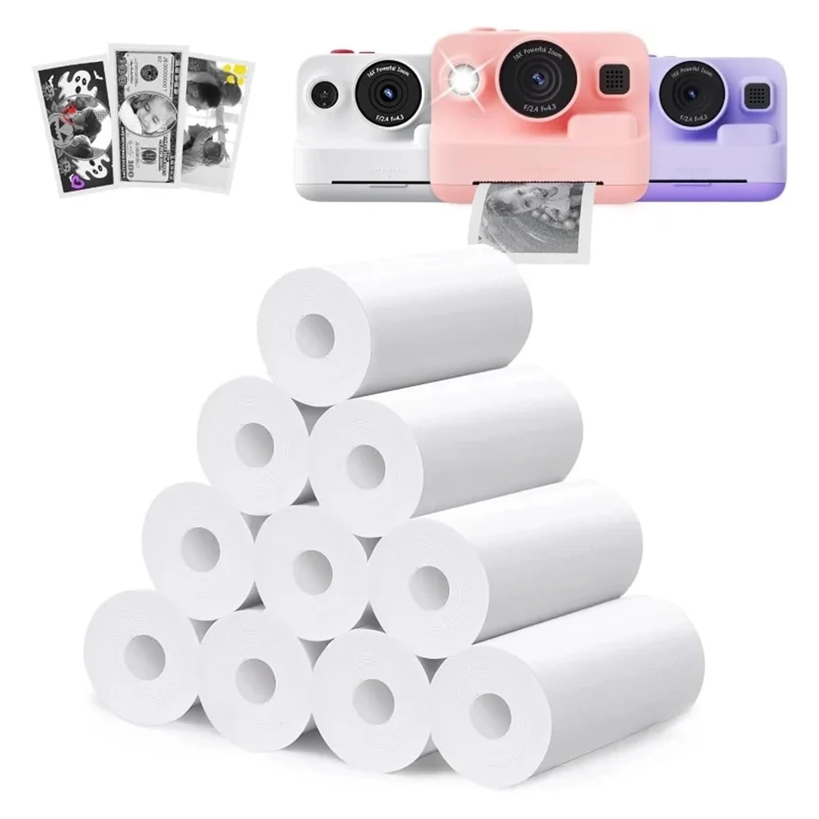 rollos de papel térmico, Paquete blanco de Rolls 57x25m m del papel termal la cámara instantánea los niños 10 o 20 rollos(20 Rolls)