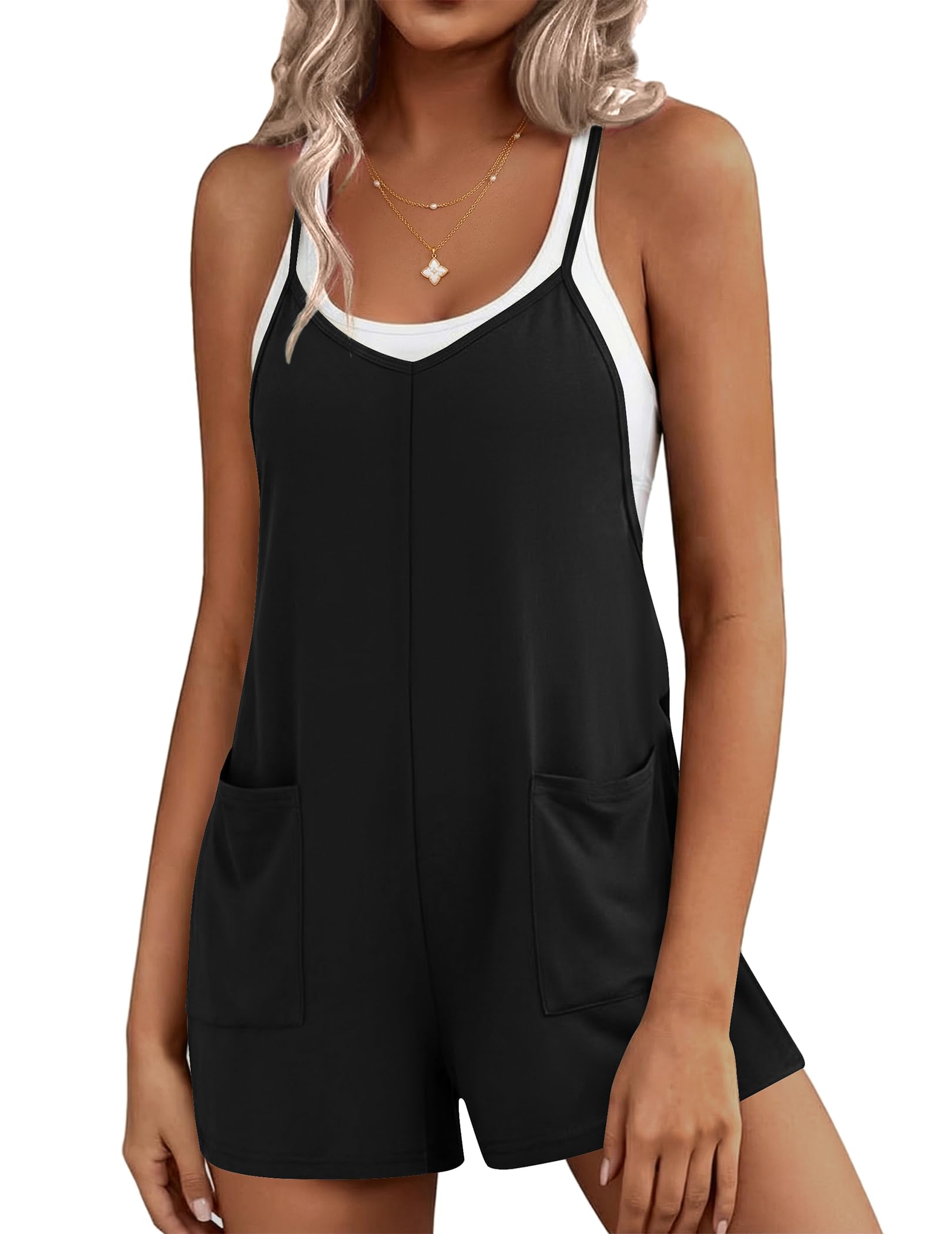 ekouaer Rompers for Women Summer Casual Sleeveless Short Overalls Boho Spaghetti Strap Shorts Jumpsuit with Pockets-picture-26