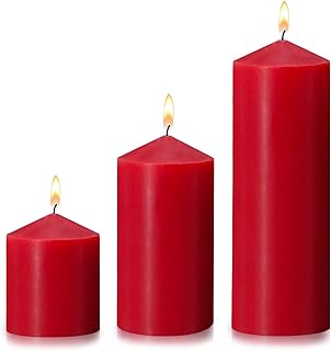 Pillar Candles 3 x 4, 6, and 8 inches, Large Handmade Candles Set of 3, Red Decorative Candles for Wedding, Home Decoration, Dinner, Church
