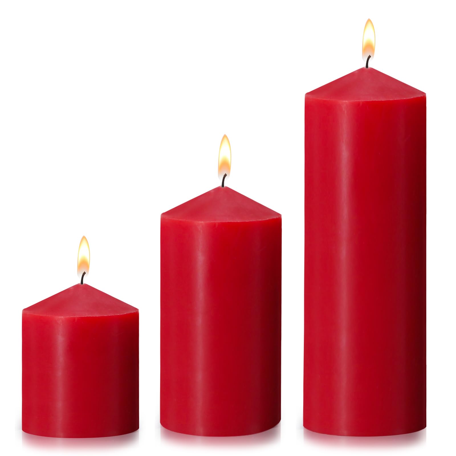 Velas de pilar de 3 x 4, 6 y 8 pulgadas, velas grandes hechas a mano, velas decorativas rojas para boda, decoración del hogar, cena, iglesia