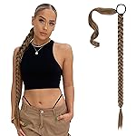 SEIKEA Upgraded Long Braid Ponytail Extension with Elastic Tie Straight Sleek Wrap Around Braid Hair Extensions Ponytail Dark Ash Blonde with Highlights 34 Inch (After Braided 30 Inch)