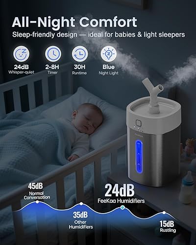 Miniatura 6 de Feekaa Humidificador de acero inoxidable, humidificador de niebla fría de 4 l1 galón para dormitorio de hasta 500 pies cuadrados, fácil de limpiar,
